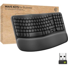 Logitech Wave Keys for Business, kabellose ergonomische Tastatur mit gepolsterter Handballenauflage – Grafit, Spanisches QWERTY-Layout