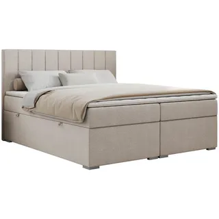 MKS Meble Boxspringbett mit 2 Bettkästen, Matratze und Topper, Polsterbett - Ally - 180x200cm - Beige - H3 - Beige