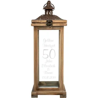 Personalisierte Landhaus Laterne aus Holz | XL Holzlaterne 42 cm groß | Goldene Hochzeit Geschenke für Eltern | Geschenkidee zum 50. Hochzeitstag | Andenken Gartendeko Gartenlaterne