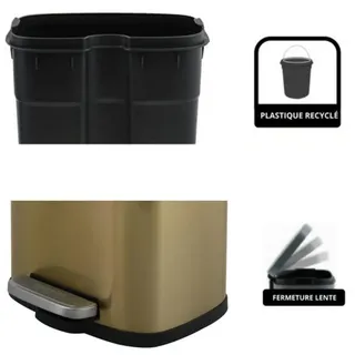 Spirella Kosmetikeimer 5 Liter Edelstahl mit Absenkautomatik und Inneneimer "Akira" Badezimmer Mülleimer Softclose Abfalleimer Gold brushed - Silber