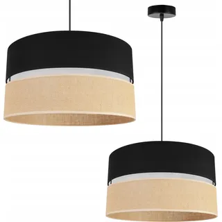Light-Home Juta Hängelampe - Metall mit Lampenschirm aus Stoff - E27 - Klassisch 1-Flammig 40 cm - Schwarz Basis und Jute und Schwarz - Schwarz, Braun