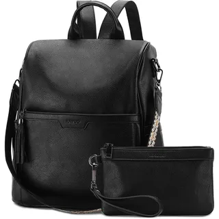 Rucksack Damen,RAVUO Anti Diebstahl Pu Leder Rucksack Tasche 2 in 1 Elegant Cityrucksack Wasserdicht Rucksackhandtasche mit Geldbörse für Frauen Mädchen,Schwarz