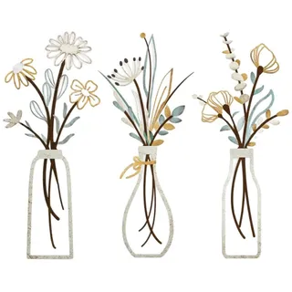 hocadon 3 Stück Wanddeko Flur Metall Blumen Küche Wanddekoration Metallbilder Wanddeko Rustikale Wandkunst Dekor für Wanddekoration(35x15cm)