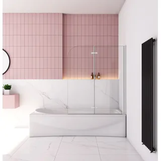 90x140cm Weiß Badewannenaufsatz 2 tlg.Faltwand Duschwand Duschabtrennung 6mm NANO ESG Sicherheitsglas