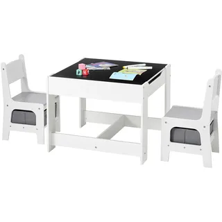 VEVOR Kindertisch mit 2 Stühlen & Stoffaufbewahrungsbox unter den Stühlen, Maltisch Set zum Lesen Lernen Zeichnen Schreiben, Kindersitzgruppe Kindertagesstätte, Basteltisch Spieltisch Schreibtisch