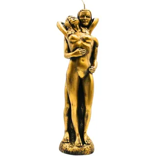 Dekohelden24 Hochwertige Kerze als Liebespaar in Gold, Größe L/B/H: ca. 6 x 6 x 29 cm