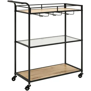 Xora Servierwagen , Schwarz, Eichefarben , Metall, Holzwerkstoff , rechteckig , Rollen , 70.5x80x31.5 cm , Esszimmer, Barmöbel, Barwagen