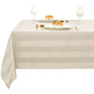 XWZO Tischdecke Gestreift Abwaschbar Eckig tischdecken Lotuseffekt Schmutzabweisend Wasserabweisend Tafeldecke Beige 130 x 130cm