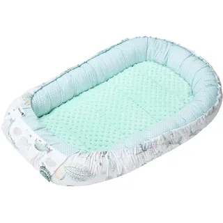 Medi Partners Babynest Nestchen für Neugeborene - 100x60x15 Babynestchen Baby zweiseitg Nest Bett 100% Baumwolle Minky Kuschelnest tragbar (Ozean mit Minze Minky)