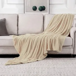 MIULEE Kuscheldecke Fleecedecke Flanell Decke Einfarbig Wohndecken Couchdecke Flauschig Überwurf Mikrofaser Tagesdecke Sofadecke Blanket Für Bett Sofa Schlafzimmer Büro 85x95Inch 220x240cm Beige