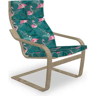 ABAKUHAUS Flamingo Poäng Sessel Polster, Tropic Vögel auf Blätter, Sitzkissen mit Stuhlkissen mit Hakenschlaufe und Reißverschluss, Teal und Rosa - Rosa