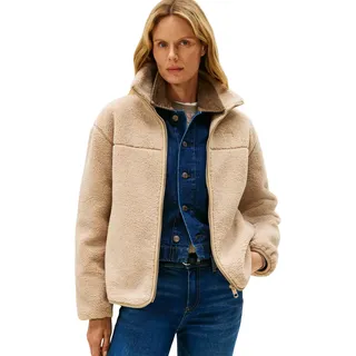 Tommy Hilfiger Damen Übergangsjacke Teddy Zip Up mit Stehkragen, Beige (Beige), XXL