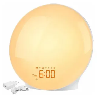 Izoxis 27784 Wecker mit Lichtsimulation des Sonnenaufgangs, FM-Radio, weiß