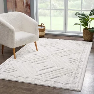 Carpet City "FOCUS777", beige Creme B:120cm H:20mm L:170cm, Obermaterial: 100% Polypropylen, Teppiche, Boho-Teppich, Hochtief-Muster/ 3D-Effekt, für Wohnzimmer, Schlafzimmer