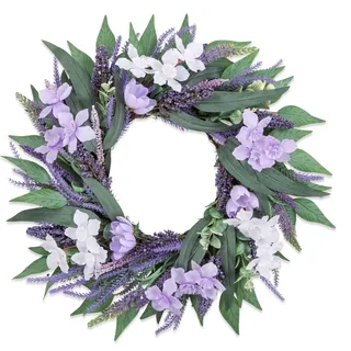 Enyhom Künstliche Lavendelkranz Ganzjährig, 45cm Türkranz Frühling Sommer Außen Deko für Bauernhaus, Lebensechte Blumen Dekokranz für Haustür Wohnzimmer Wand Dekoration