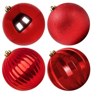 Benjia Weihnachtskugeln Groß Aussen, Extra Bruchsicheres Outdoor Draußen Draussen Kunststoff Weihnachtskugel Christbaumkugeln Kugeln Weihnachten (20cm/4STK, Rot)