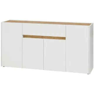Furn.Design Sideboard weiß, Eiche Wotan 170 x 87 cm, Kommode 4-türig , Weiß, Eiche Wotan , Kunststoff , Nachbildung,Eiche , Uni, Holz Optik , 3 Fächer , 170x87x40 cm , Kleinmöbel, Kommoden, Sideboards