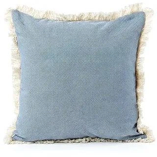 DRW Quadratisches Kissen aus Polyester und Baumwolle mit Fransen und Füllung in Hellblau, 12 x 45 x 45 cm
