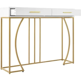 Merax Konsolentisch 110x32x85cm  2 Schubladen  Flurtisch  Weiß/Gold