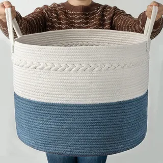 COSYLAND Korb Aufbewahrung | Wäschekorb Geflochten | Korb für Decken | Wäschekorb Baby | Aufbewahrungskörbe | Korb Groß | Korb Kinderzimmer | Spielzeugkorb | Aufbewahrungskorb Kinder 56x56x36 - Blau