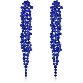 EVER FAITH Statement Ohrringe Strass Kristall Bankett lange Kronleuchter baumeln Ohrstecker für Damen Prom Hochzeit Braut Blau