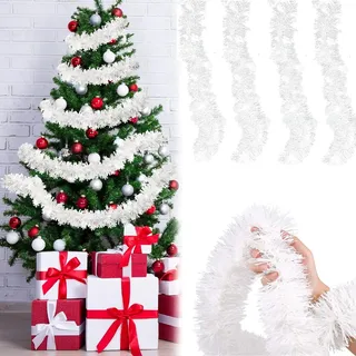 XIKTTK 5X 2M Lametta Weihnachtsbaum Girlande Weiß, Weiße Girlande Weihnachten Weiss, Weihnachtsgirlande Weiß Tannengirlande, Christbaum Weihnachtsbaum Deko Weißes, Weihnachtsdeko