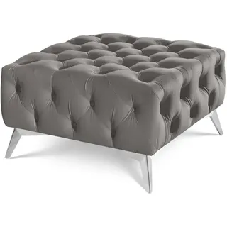 S-Style Hocker Chesterfield Whitby Grau Samt mit silbernen Füßen , Metall , Echtholz,Birke, Buche , Füllung: Polyetherschaumkern , 80x45x80 cm , Wohnzimmer, Sessel, Hocker & Hockerbänke, Sitzhocker