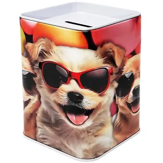 Spardose Design Tiere Hunde Brille aus Metall zum Öffnen 11 x 8 cm