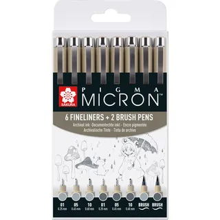 Sakura Pigma Micron (Grau, Hellgrau, 8 x)
