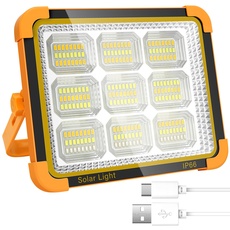 LED Strahler Akku - 100W LED Baustrahler Akku - Tragbarer LED Arbeitschleucte Akku - Wiederaufladbarer Strahler Solar Power Bank für Camping, Werkstatt, Outdoor, Garage, Keller, Notfall