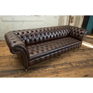 XXL Big Wohnzimmer Couch Chesterfield 4 Sitzer Leder Sofa Couchen Garnitur Neu - Braun