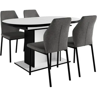 otto home Essgruppe »Basel, Tischgruppe mit 4 Stühlen, Esstisch ausziehbar 140 - 180 cm« Set, Otto's DAUERTIEFPREIS, 5 Stk. tlg. BESTSELLER, Sitzgruppe, Tisch, Stühle, ovale Tischplatte, Säulentisch, grau