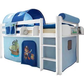 TICAA Hochbett Malte 90 x 200 cm Kiefer massiv weiß blau