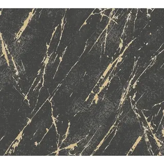 ascreation A.S. Création Vliestapete Stein Optik Marmor Struktur schwarz, gold metallic