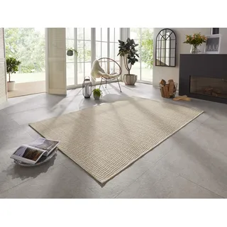 Elle Decoration Dreux In- und Outdoor Teppich – Handmade-Look Modernes Design Flachgewebe – Wetterfest für Terrasse, Balkon, Wohnzimmer, Küche, Büro und Schlafzimmer in Creme, 80x150cm