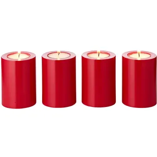 EDZARD 4er Set Teelichthalter Dauerkerze Cornelius Rot ø 6 cm, Höhe 8 cm, hitzebeständig bis 90
