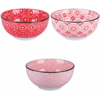 Villa d'Este Home Tivoli 1996 6er Set Schale 680 ml Porzellan geometrisches Dekor Confusion Red