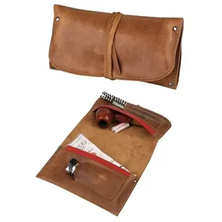 Lifestyle-Ambiente Premium Pfeifenrollbeutel Leder braun Antik 18cm inkl Tastingbogen