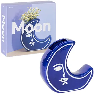 doiy - Moderne dekorative Vase - Design in Form eines Mondes - Hergestellt aus Keramik - Blumenvase - Dekorativer Blumenhalter - Blau und Weiß - 18x5,5x18 cm