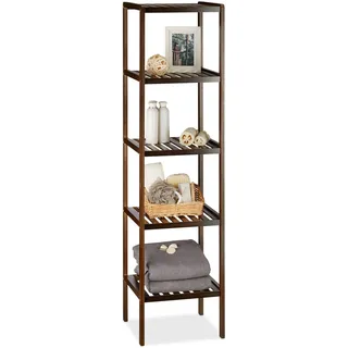 Relaxdays Badregal , Dunkelbraun , Holz , 34.5x139.5x33 cm, , Badezimmer, Badezimmerregale, Badregale