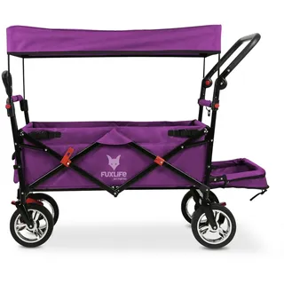 FUXLIFE Bollerwagen FX-CT800 • Purpur • Faltbar • Sonnendach • Verlängerung | Komfortable Innenraumverlängerung • Schützender Sonnenschutz • Robuste Offroad-Räder • Kompaktes Klappmass • Traglast 75kg