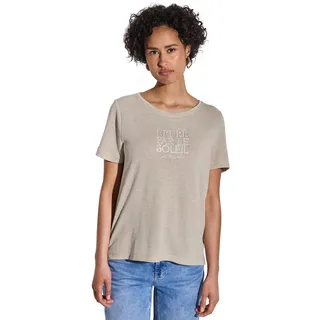 STREET ONE Damen A322697 T-Shirt mit Wording, Moonstone Sand, 40