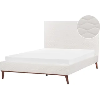 BELIANI Bett Cremeweiß Samt mit Lattenrost 140 x 200 cm Gestepptes Hohes Kopfteil Schlanke Holzbeine Glamourös Polsterbett Doppelbett Samtbett Ehebett - Weiß, Braun