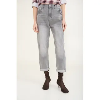 High-waist-Jeans HAILY’S "LG HW C JN Mirell", Damen, Gr. L (40), N-Gr, grau, Denim/Jeans, Obermaterial: 95% Baumwolle, 3% Polyester, 2% Elasthan, unifarben, weit, Jeans High-waist-Jeans, mit Gummizug am Bund, Topseller