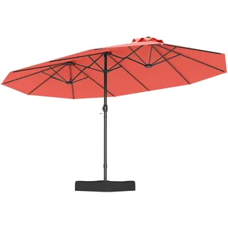 FANTASK Doppelsonnenschirm, 443 x 263 cm, Sonnenschirm Rechteckig mit Ständer & Kurbel, UPF 50+, Groß Gartenschirm XXL, Marktschirm, Terrassenschirm für Garten, Terrasse & Pool (Orange)
