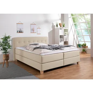Home affaire Boxspringbett »Fargo« inkl. Topper, in 3 Matratzenarten, in Samt- oder Strukturstoff, beige