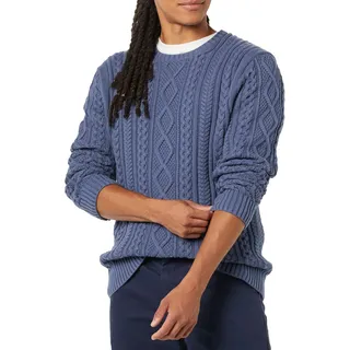 Amazon Essentials Herren Pullover mit Langen Ärmeln und Rundhalsausschnitt aus 100% Baumwolle mit Zopfmuster, Dunkelblau, L