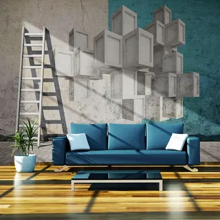 Kunstloft Vliestapete Beige 350/270 cm , Türkis, Beige , Textil , 350x1 cm , Tapeten & Wandverkleidungen, Vliestapeten