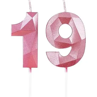 Yiran 3D Rosa Geburtstagskerzen Zahlen 19, 5cm Kerzen für Torten- und Kuchendeko, Geburtstagsdeko, Nummer 19