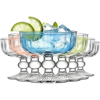 TOLASTO 6er Set Cocktailgläser Coupe 320 ml – Vintage Margarita Gläser, Retro Dessertgläser aus Glas, Stielgläser für Martini, Daiquiri, Eis, Sundae & Bar